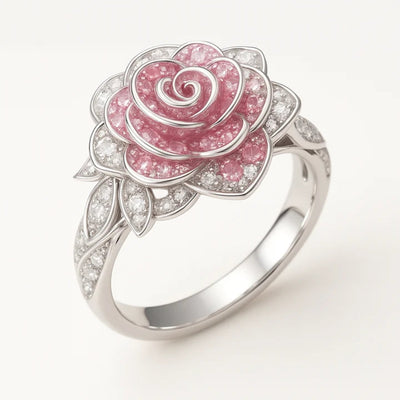 Exotic Pink Blossom Silvered Ring