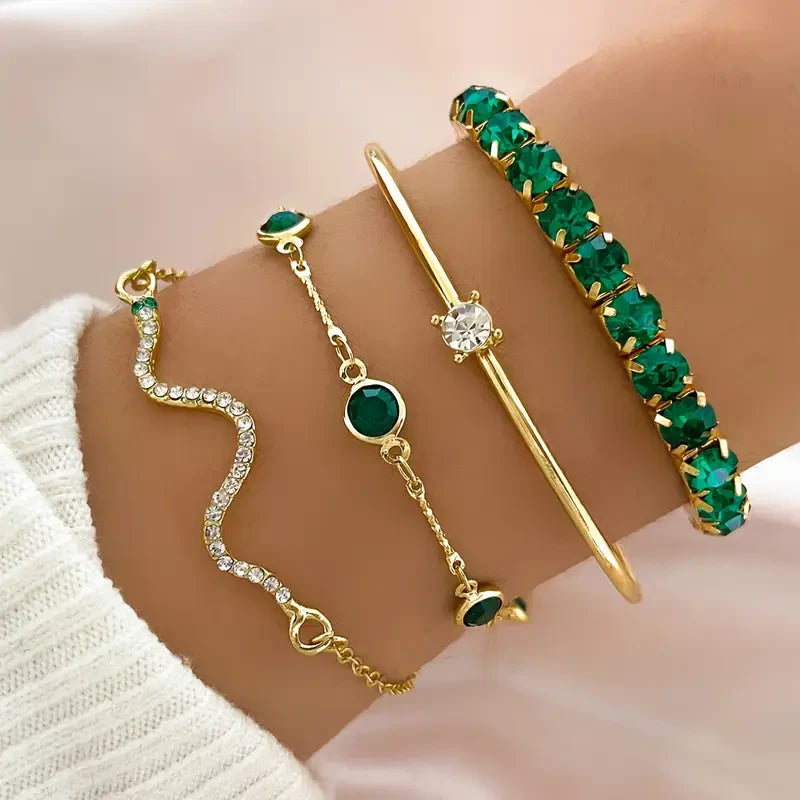 Vintage Green Zirconia Bracelet Set
