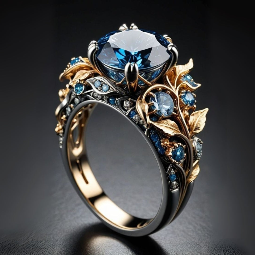 Blue Crystal Flower Exotic Ring